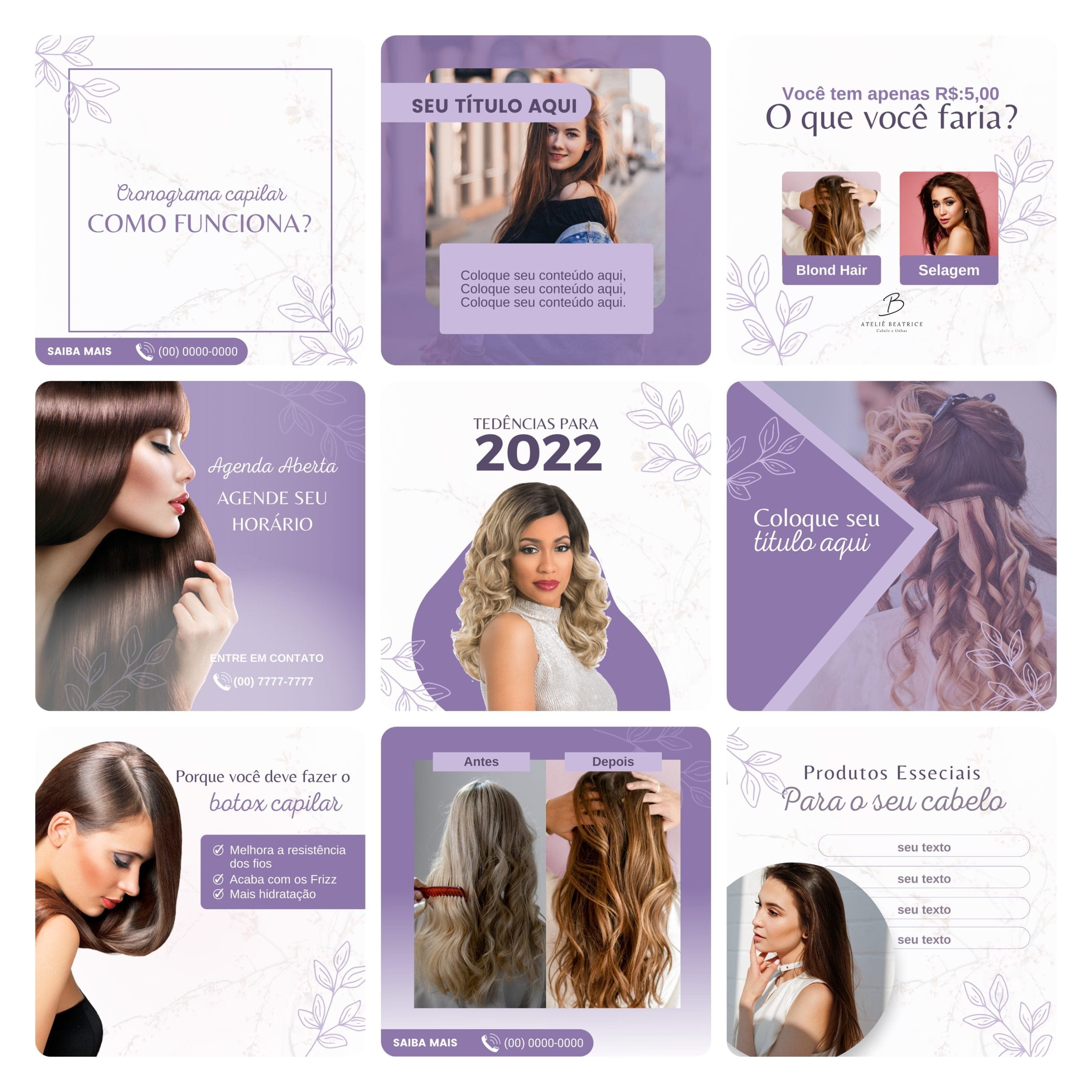 Modelos Canva Salão de Beleza 30 Templates Editáveis + Bônus 2 Modelos Canva Salão de Beleza 30 Templates Editáveis + Bônus