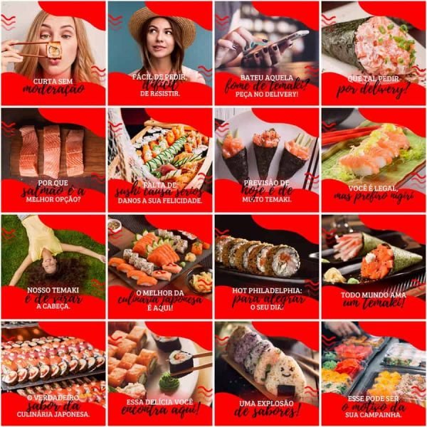 Modelos Canva Sushi 200 Templates Editáveis + Legendas