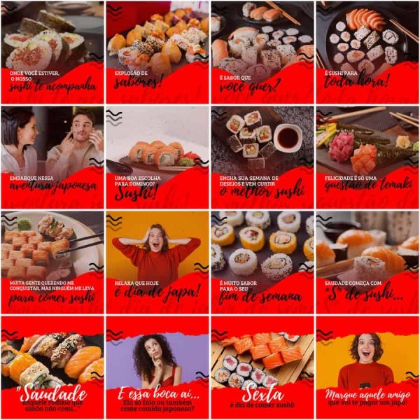 Modelos Canva Sushi 200 Templates Editáveis + Legendas