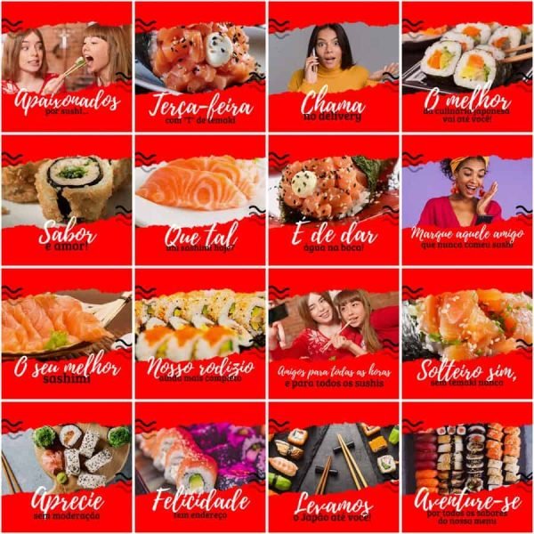 Modelos Canva Sushi 200 Templates Editáveis + Legendas