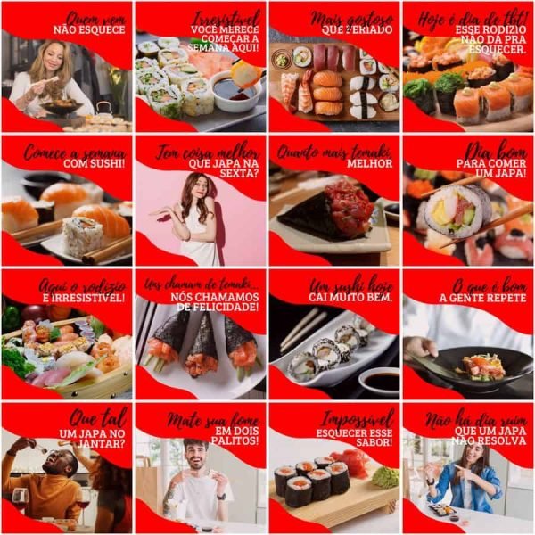 Modelos Canva Sushi 200 Templates Editáveis + Legendas