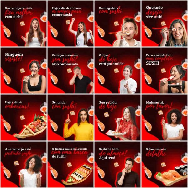 Modelos Canva Sushi 200 Templates Editáveis + Legendas