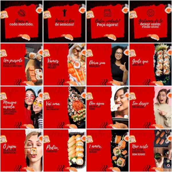 Modelos Canva Sushi 200 Templates Editáveis + Legendas