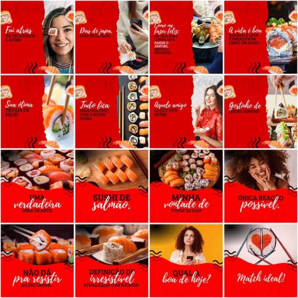 Modelos Canva Sushi 200 Templates Editáveis + Legendas