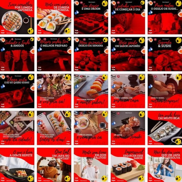 Modelos Canva Sushi Comida Japonesa 200 Templates Editáveis + Bônus