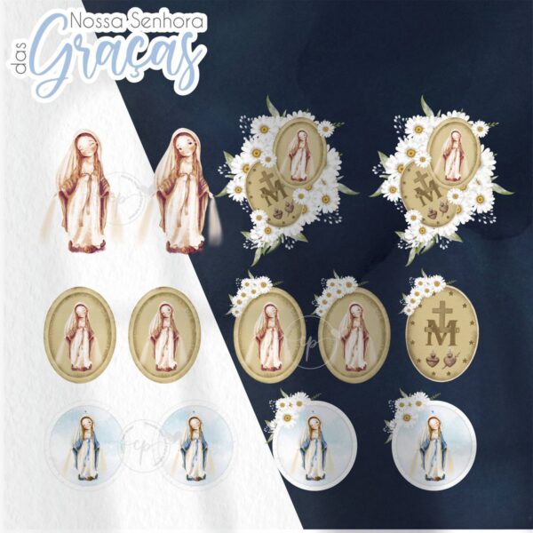 Nossa Senhora das Graças V2 Santinhos para Personalizados