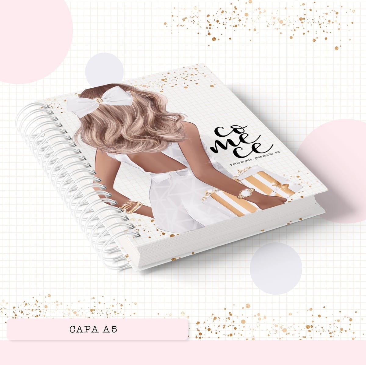 Organizador Financeiro para Imprimir e Encadernar A5 1 Capa digital A5 para caderno com ilustração de mulher e texto motivacional.