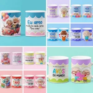 Pack 10 Artes Caneca Dia dos Avós Sublimação Editáveis PSD