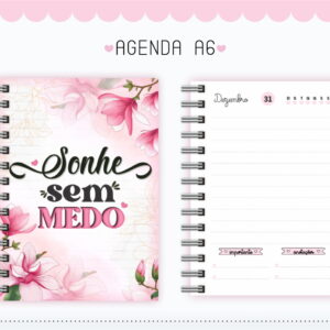 Kit Agenda A6 Floral Digital com Miolo e Capas 16 Arte digital de agenda A6 aberta com capa floral e página de dezembro.