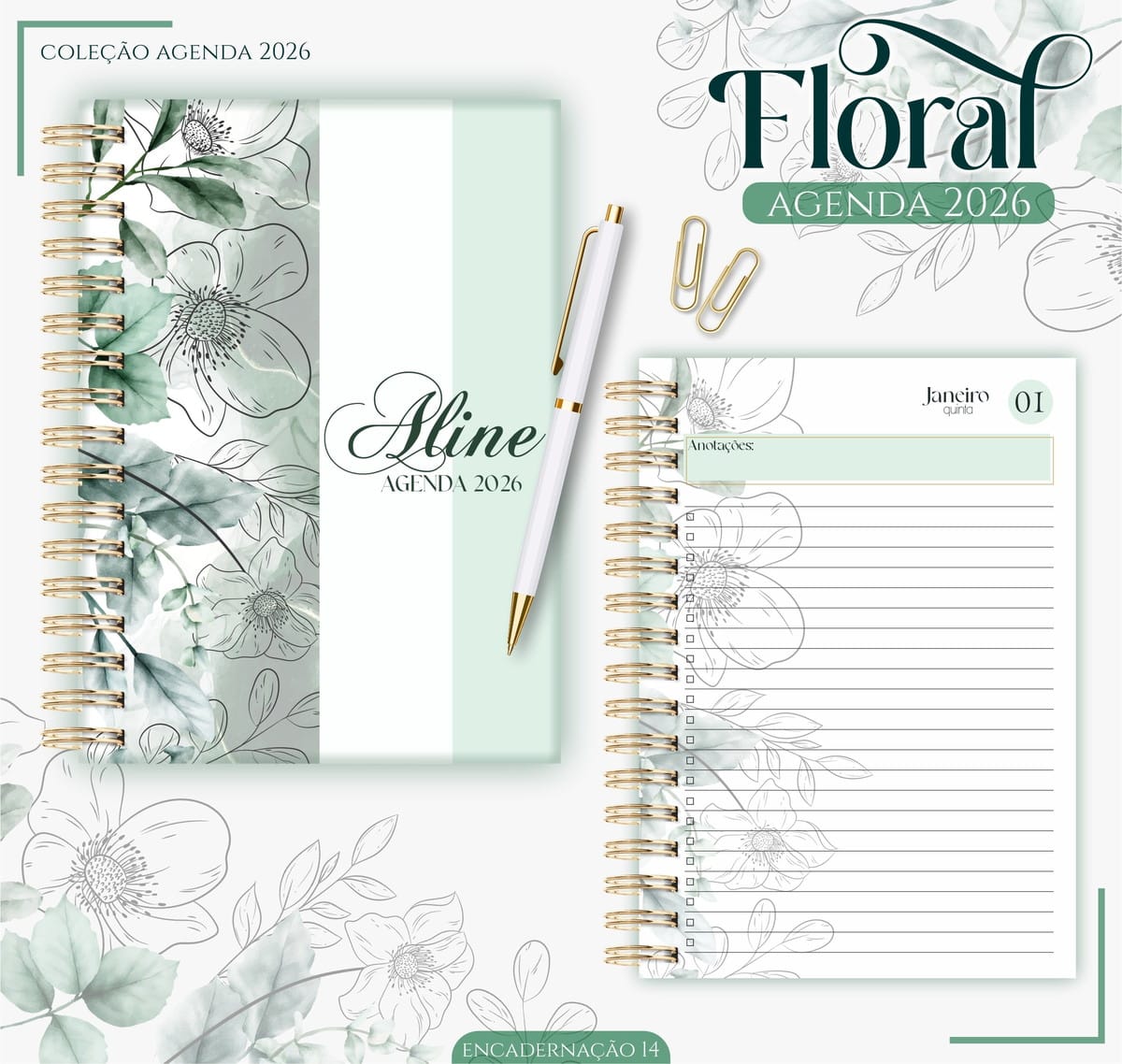 Kit Digital Agenda Feminina 2026 Floral para Personalizar 5 Kit Digital Agenda Feminina 2026 Floral para Personalizar - Imagem 5