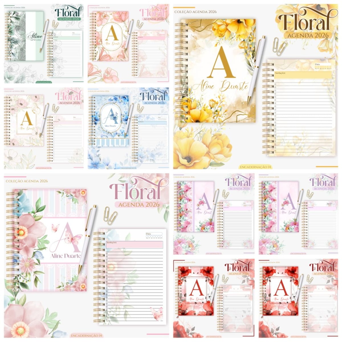 Kit Digital Agenda Feminina 2026 Floral para Personalizar 1 Kit Digital Agenda Feminina 2026 Floral para Personalizar