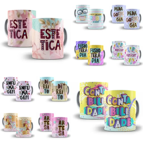 Pack Artes Caneca Profissões Fisioterapia Manicure Estética