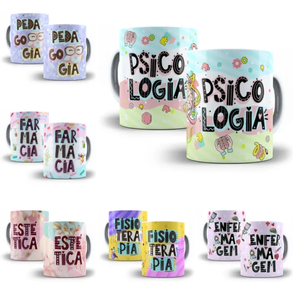 Pack Artes Caneca Profissões Fisioterapia Manicure Estética