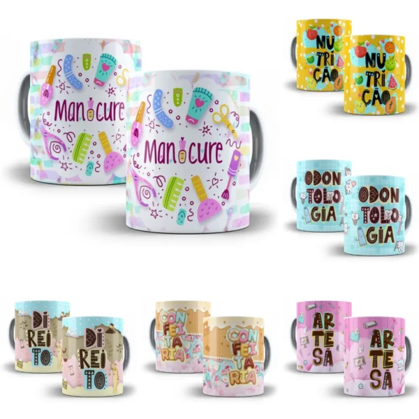 Pack Artes Caneca Profissões Fisioterapia Manicure Estética