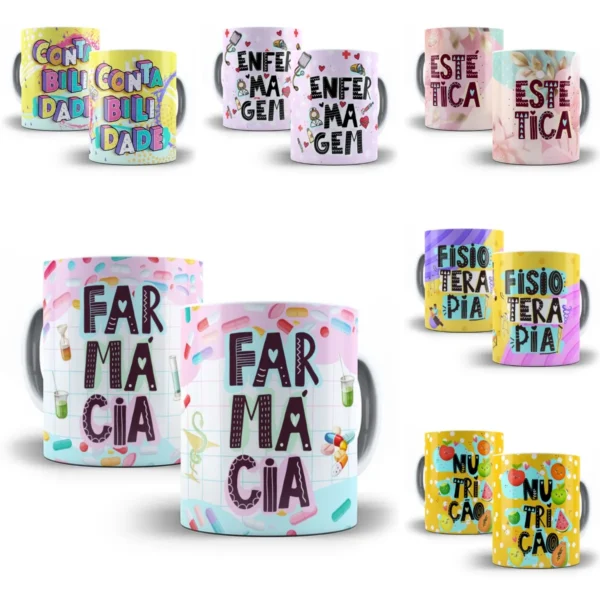 Pack Artes Caneca Profissões Fisioterapia Manicure Estética