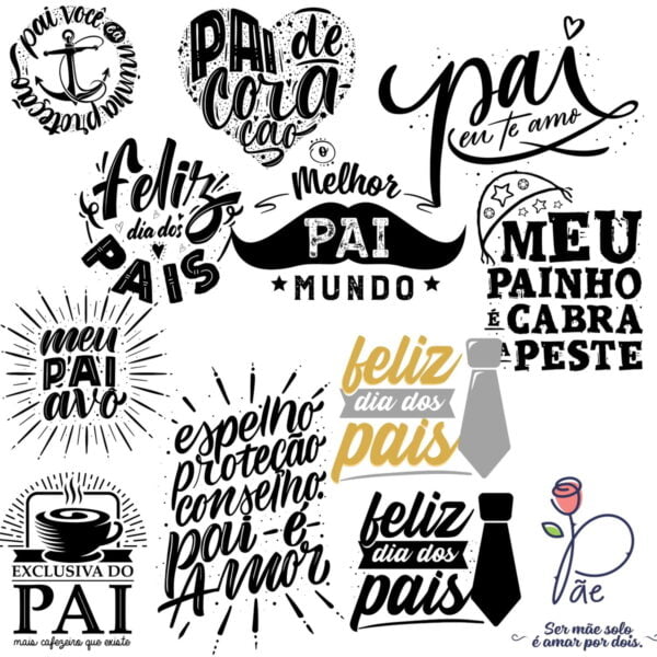 Pack Artes Lettering Dia dos Pais Frases Ilustrações Vetores