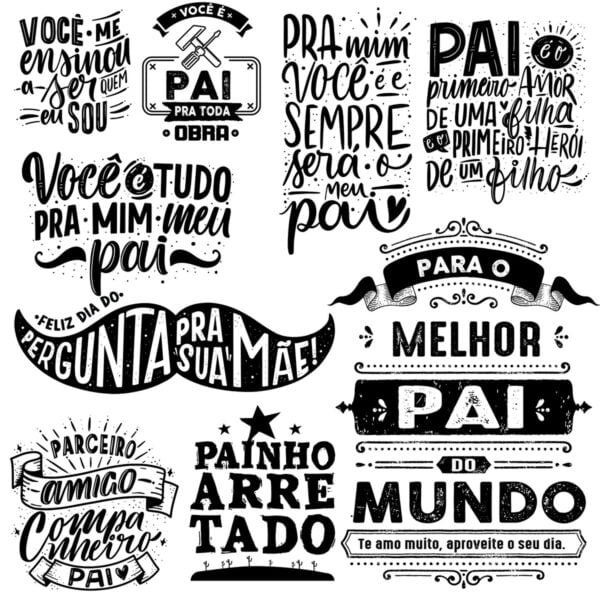 Pack Artes Lettering Dia dos Pais Frases Ilustrações Vetores