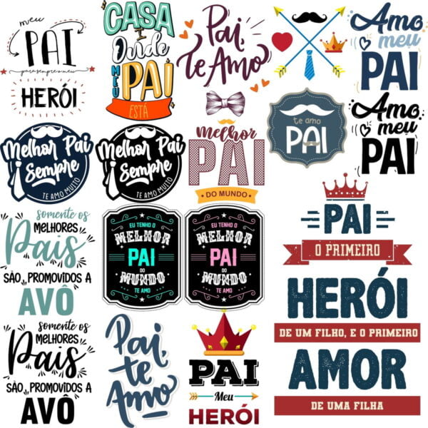 Pack Artes Lettering Dia dos Pais Frases Ilustrações Vetores