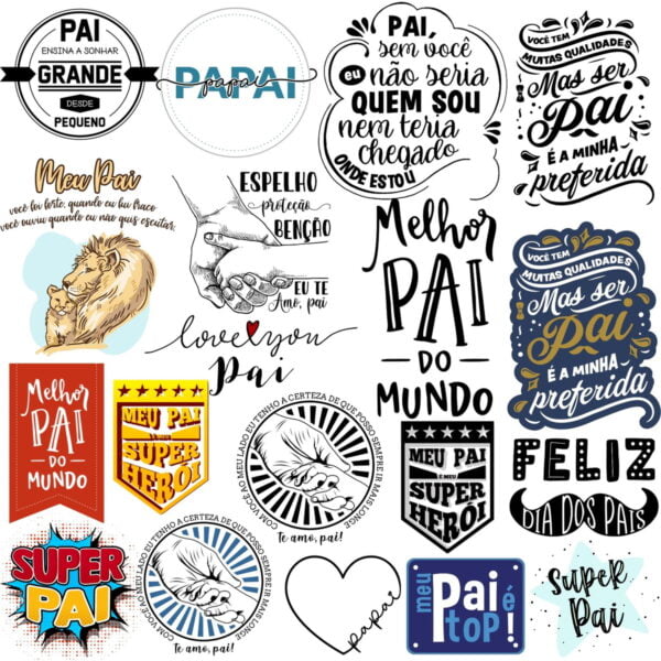 Pack Artes Lettering Dia dos Pais Frases Ilustrações Vetores