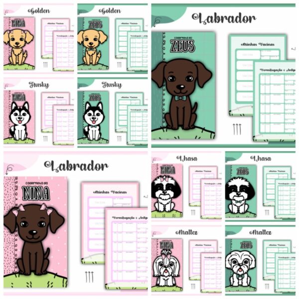 Pack Cadernetas Vacinas Pets Dogs -Arquivo Digital