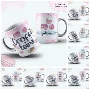 Pack Canecas Profissões Femininas - Arquivo Digital 16 Pack Canecas Profissões Femininas - Arquivo Digital