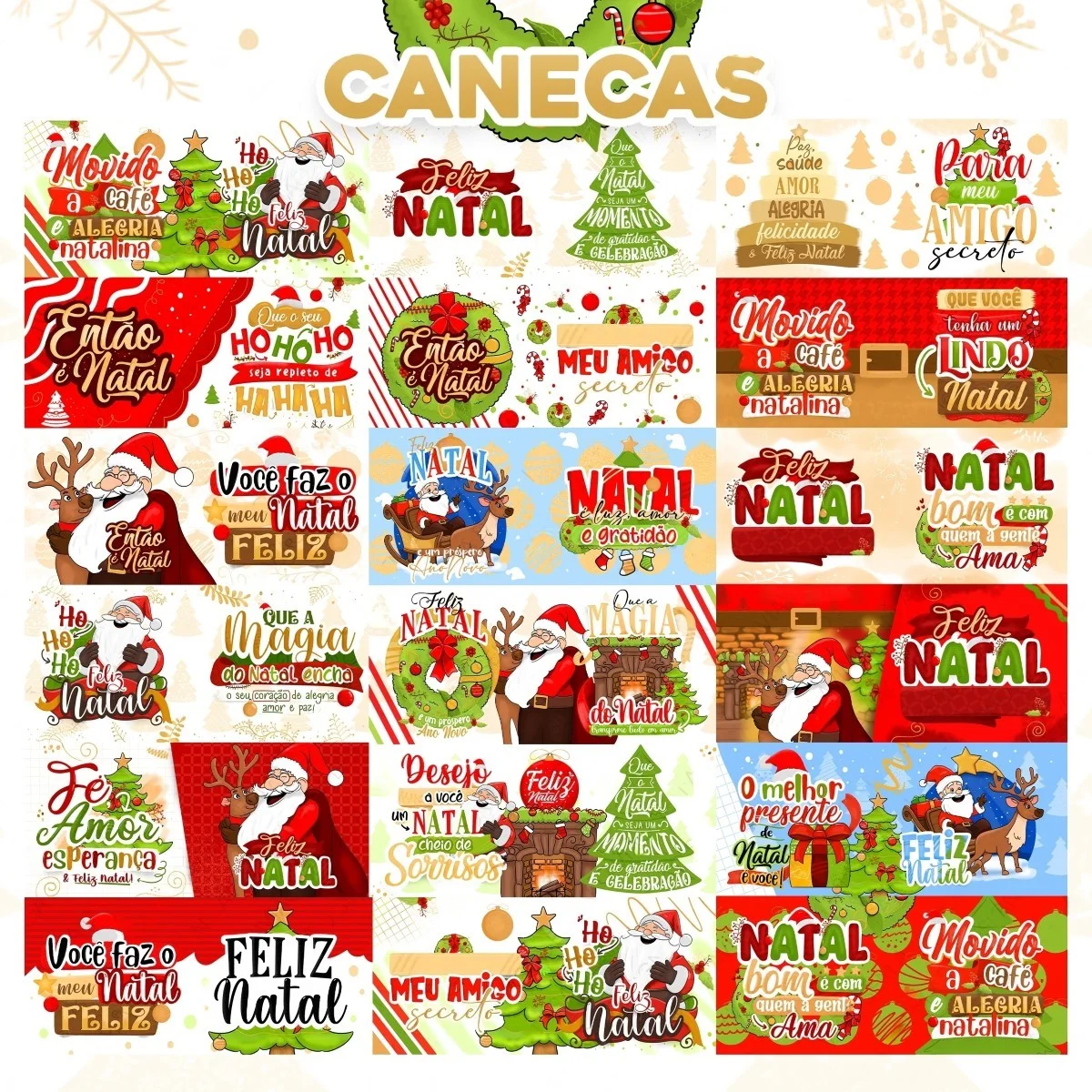 Pack Digital Natal Estampas Caneca Ilustrações Papai Noel