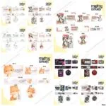 Diversas cartelas com adesivos escolares personalizados de diferentes tamanhos, formatos e temas ilustrados coloridos.