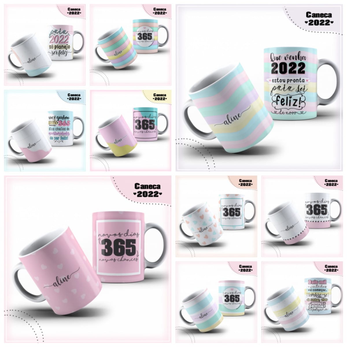 Pack Estampa Caneca Ano Novo para Sublimação 4 Pack Estampa Arte Caneca 2022 Arquivo Digital 4