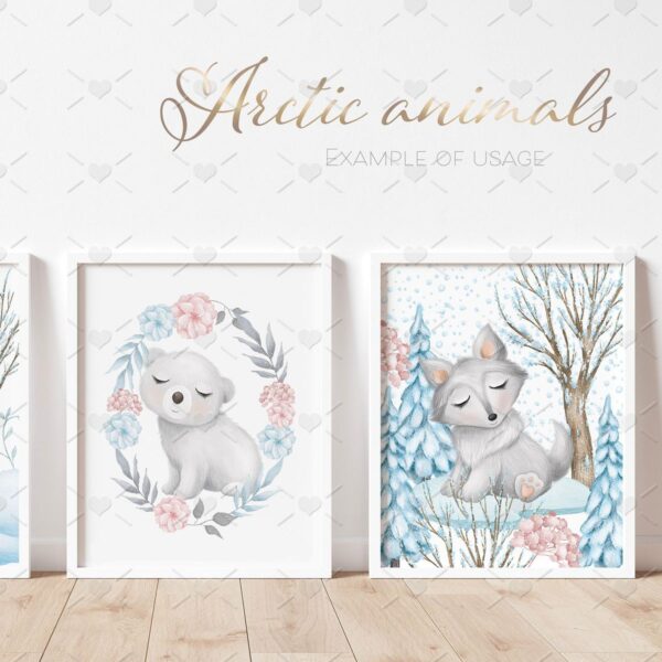 Pack Ilustrações Animais Fofos do Ártico Neve Bebês Ursinho