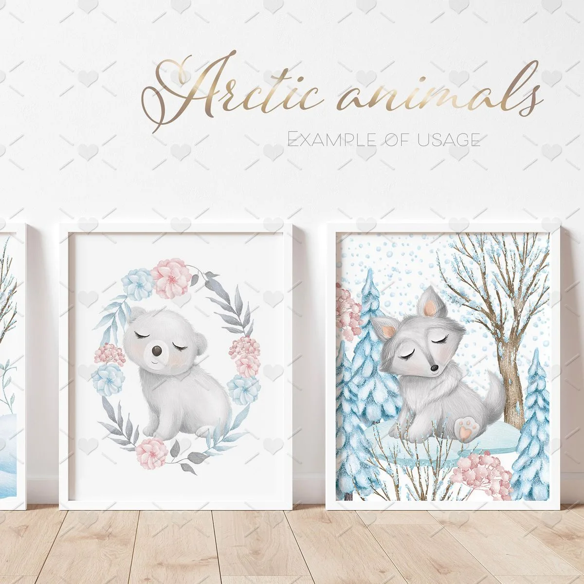 Pack Ilustrações Animais Fofos do Ártico Neve Bebês Ursinho