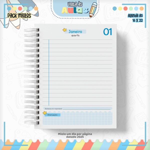 Pack Miolo Agendas Escolares A5 2025 - Arquivo Digital
