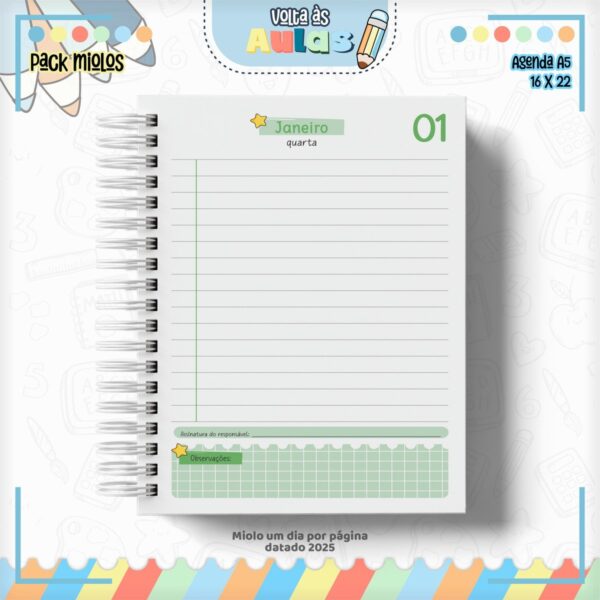 Pack Miolo Agendas Escolares A5 2025 - Arquivo Digital