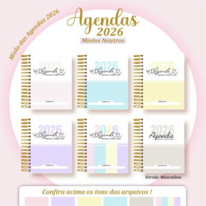Pack Miolos Agenda 2026 com 300 modelos em PDF 28 pack miolos neutros 2026 arquivo digital