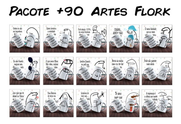 Pacote +90 Artes Para Canecas Flork 350 Arquivos Digitais