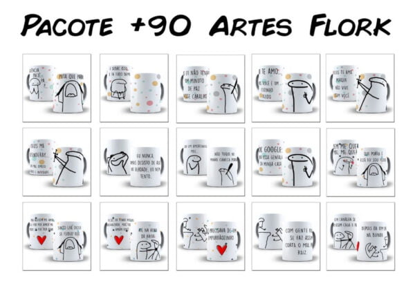 Pacote +90 Artes Para Canecas Flork 350 Arquivos Digitais