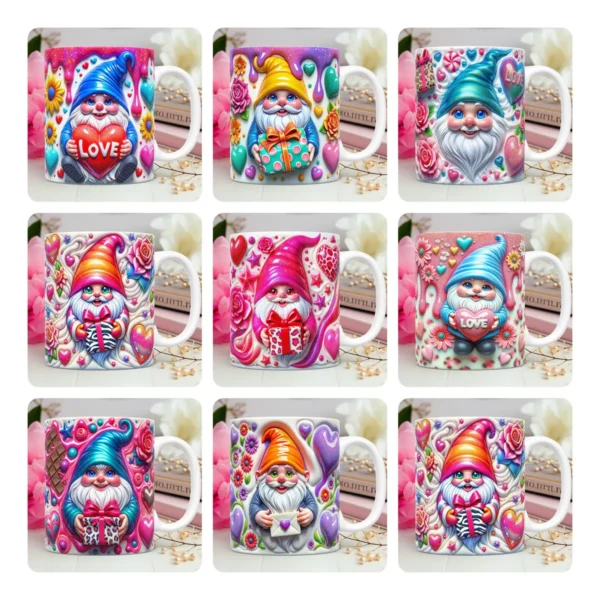Pacote de Arquivos PNG Gnomos Love para Sublimação em Canecas