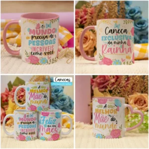 Pacote de Artes Canecas Mães Floral - Png