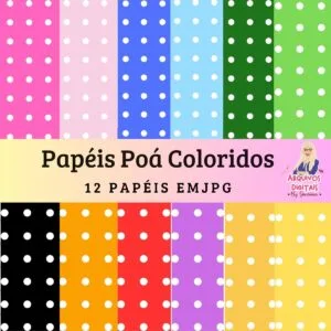 Papéis Digitais Poá Fundos Coloridos - Jpg 13 Papéis Digitais Poá Fundos Coloridos - Jpg