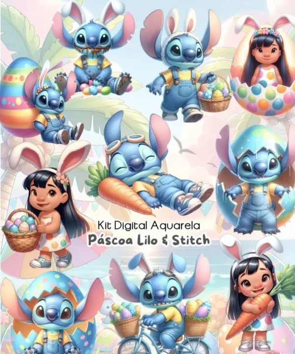 Páscoa com Stitch - Kit Digital em PNG para Personalizados