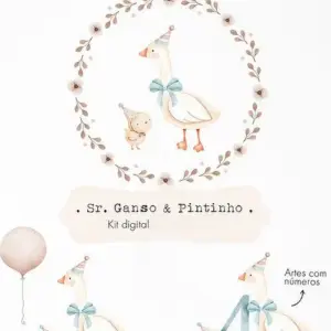 Pintura Aquarela de Ganso e Pintinho - Kit Digital Numeral