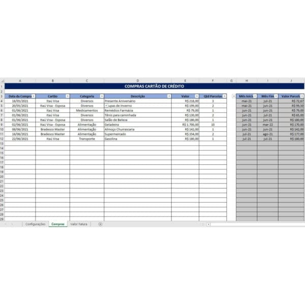 Planilha Controle de Gastos Cartão de Crédito Em Excel
