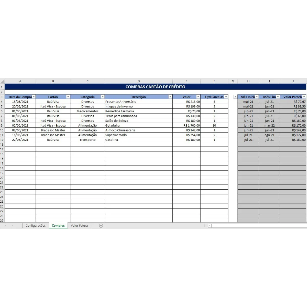Planilha Controle Financeiro + Gastos Cartão de Crédito 4 Planilha Controle de Gastos Cartão de Crédito Em Excel