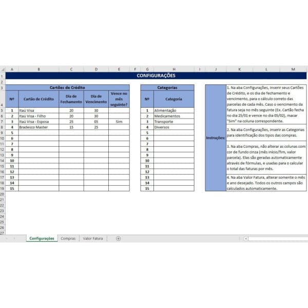 Planilha Controle de Gastos Cartão de Crédito Em Excel