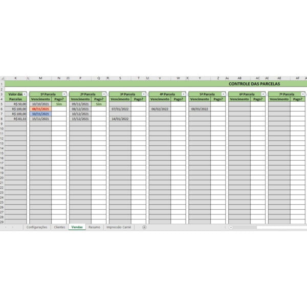 Planilha Controle de Vendas Parceladas C/ Impressão de Carnê