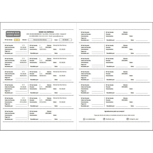 Planilha Controle de Vendas Parceladas C/ Impressão de Carnê