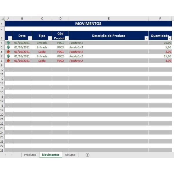 Planilha Excel Gestão de Estoque Almoxarifado Simples