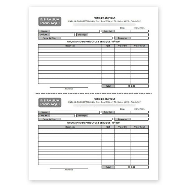 Planilha Excel Orçamento Produtos e Serviços Simples E Fácil