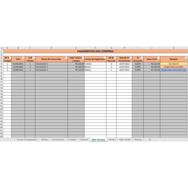 Planilha Gestão Pequeno Negócio Compras Vendas Estoque