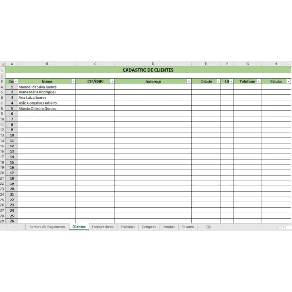 Planilha Gestão Pequeno Negócio Compras Vendas Estoque