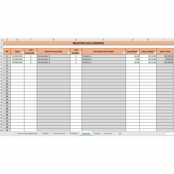 Planilha Gestão Pequeno Negócio Compras Vendas Estoque